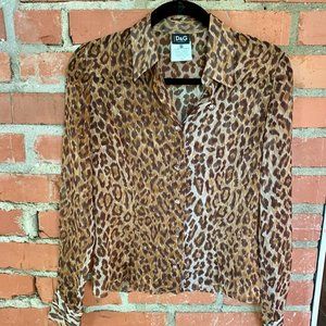 *SOLD* D&G Sheer Leopard Print Blouse w/Crystal Buttons